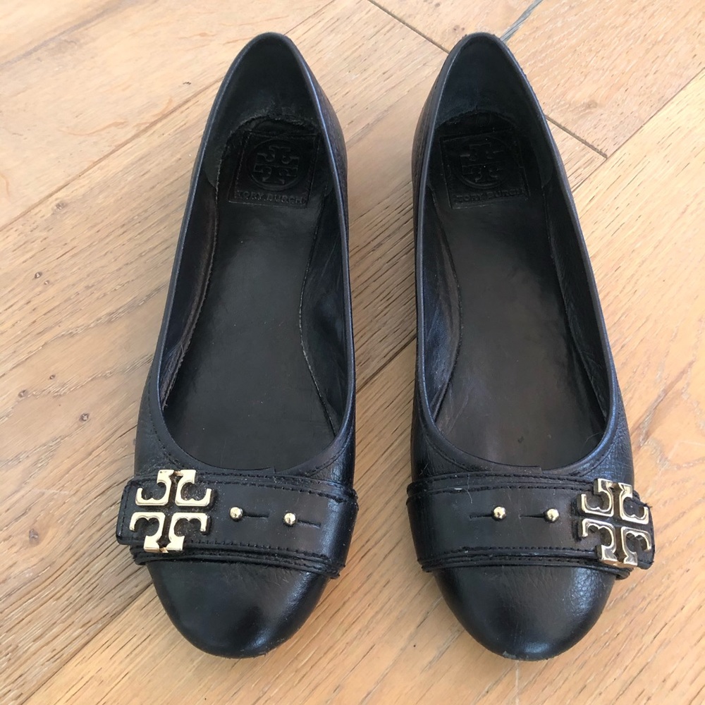 Women’s Tory Burch Black Leather Flats Sz 9